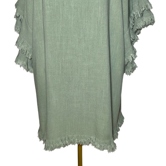 Umgee Boho Linen Blend Long Green Tunic Top w/ Fringed & Tiered Elbow Sleeves XL - Picture 8 of 12